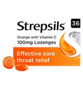 Strepsils Orange With Vitamin C (100mg) Sore Throat Lozenges 36s