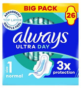 Always Ultra Day Sanitary Towels Normal (Size 1) With Wings 26 Pads, Super Absorbent And Ultra Thin, For Menstrual Periods