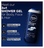 NIVEA MEN Protect & Care Moisturising Shower Gel with Aloe Vera for Body, Face & Hair 250ml