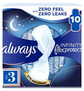Always FlexProtect Sanitary Pads, Size 3 Night Wings, Unscented, 10 Pads
