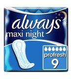Always Maxi Profresh Night Sanitary Towels X9
