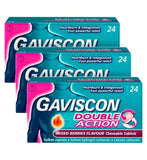 Gaviscon Bundle: 3 x 24 Gaviscon Double Action Mixed Berries Chewable Tablets