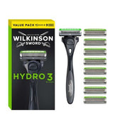 Wilkinson Sword Hydro 3 Razor for men, Men's Razor for Routine Shaving, 1 Reusable Handle + 9 Blades Refills Pack
