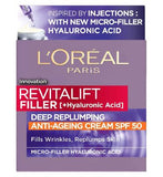 L'Oreal Paris Revitalift Filler + Hyaluronic Acid Anti Ageing Anti-Wrinkle SPF 50 Replumping Day Cream 50ml