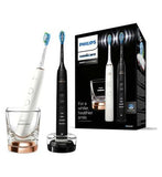 Philips Sonicare Electric Toothbrush Twin Pack DiamondClean 9000 Black & Rose Gold. 2 x Base Charger & 1 Glass Holder HX9914/57