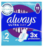 Always Ultra Day Sanitary Towels Long (Size 2) Wings 11 Pads, Super Absorbent And Ultra Thin, For Menstrual Periods