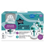 Tommee Tippee Advanced Anti-Colic Baby Bottle, Slow Flow Breast-Like Teat, Vented Anti-Colic Wand, Self-Sterilising, Pack of 3