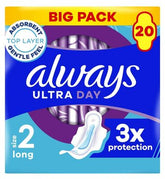 Always Ultra Day Sanitary Towels Long (Size 2) With Wings 20 Pads, Super Absorbent And Ultra Thin, For Menstrual Periods