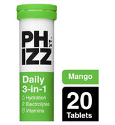 Phizz Mango 3-in-1 Hydration, Electrolytes and Vitamins Effervescent Tablets - 20 Tablets