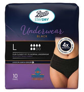 Boots Staydry Underwear Black - Large - 10 pairs
