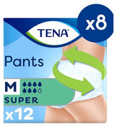 TENA Super Unisex Incontinence Pants - Medium - 8 packs of 12 bundle