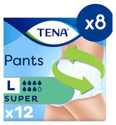 TENA Super Unisex Incontinence Pants - Large - 8 packs of 12 bundle