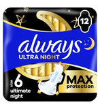 Always Ultra Sanitary Towels Secure Ultimate Night (Size 6) With Wings 12 Pads, Super Absorbent And Ultra Thin