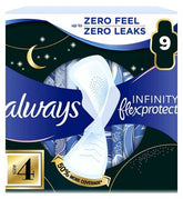 Always FlexProtect Sanitary Pads, Size 4, Night Extra Wings, Unscented, 9 Pads