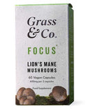 Grass & Co. FOCUS Lion's Mane Mushrooms with Ginseng + Omega3, 60 Vegan Capsules