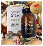 Grass & Co. FOCUS Lion's Mane Mushrooms with Ginseng + Omega3, 60 Vegan Capsules