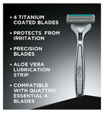 WILKINSON SWORD - Quattro Titanium For Men | Sensitive Comfort | Razor Handle + 9 Blade Refills