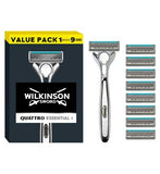 WILKINSON SWORD - Quattro Titanium For Men | Sensitive Comfort | Razor Handle + 9 Blade Refills