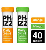 Phizz Orange & Mango 3-in-1 Hydration, Electrolytes and Vitamins Effervescent Bundle (40 Tablets)