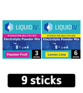 Liquid I.V. Hydration Multiplier Electrolyte Powder Mix Passion Fruit + Lemon Lime Bundle, 9 sachets