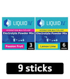 Liquid I.V. Hydration Multiplier Electrolyte Powder Mix Passion Fruit + Lemon Lime Bundle, 9 sachets