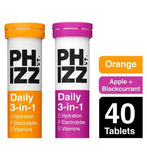 Phizz Orange & Apple + Blackcurrant 3-in-1 Hydration, Electrolytes and Vitamins Effervescent Bundle (40 Tablets)