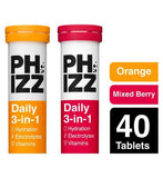 Phizz Orange & Mixed Berry 3-in-1 Hydration, Electrolytes and Vitamins Effervescent Bundle (40 Tablets)