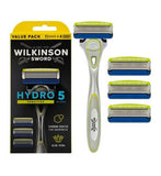 Wilkinson Sword Hydro 5 Sensitive Razor For Men with Aloe Vera to Reduce Irritation, 1 Men's Razor Handle + 4 Blades Refills