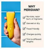 MERIDIAN Trimmer Premium - Solar, Electric Body Hair, Pubic Hair & Bikini Trimmer for Men & Women