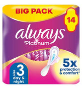Always Platinum Day & Night Sanitary Towels With Wings 14 Pads