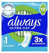 Always Ultra Day Sanitary Towels Normal (Size 1) 13 Pads, Super Absorbent And Ultra Thin, For Menstrual Periods