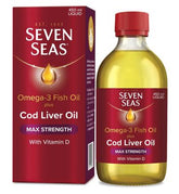 Seven Seas Omega-3 Fish Oil Plus Cod Liver Oil Max Strength Liquid with Vitamins D and E
