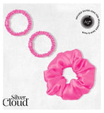Silver Cloud Mixed Fuchsia Satin Scrunchies Double Pack