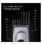 Braun Hair Clipper Series 7, +5 Styling Tools, Lifetime Sharp Blade, 17 Lengths, HC7590, Grey