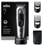 Braun Hair Clipper Series 7, +5 Styling Tools, Lifetime Sharp Blade, 17 Lengths, HC7590, Grey