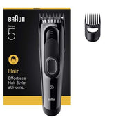 Braun Hair Clipper Series 5, +2 Styling Tools, Lifetime Sharp Blade, 9 Lengths, HC5510, Black