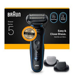 Braun Series 5 Electric Shaver, Up to 50 min, +2 Attachments, Cordless, Wet & Dry Razor for Men, 52-B1650S, Blue