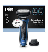 Braun Series 6 Electric Shaver, Up to 60 min, Precision Trimmer Attachment, Cordless, Wet & Dry Razor for Men, 62-B1200S, Blue
