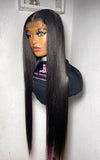 22-Inch Long Straight Black Human Blend Wig – Sleek & Natural Look”