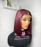 Burgundy Bob Wig – Human Hair Blend, Sleek & Stylish
