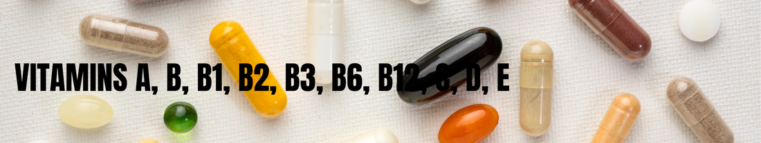 Vitamins A, B, B1, B2, B3, B6, B12, C, D, E, K