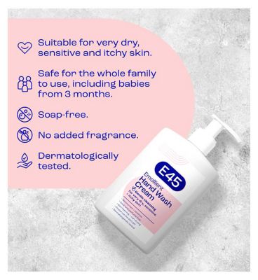 E45 Emollient Hand and Body Wash Cream for Dry Skin and Eczema 250ml