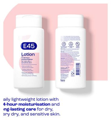E45 Moisturiser Body Lotion for Dry, Sensitive & Eczema Prone Skin - 200ml
