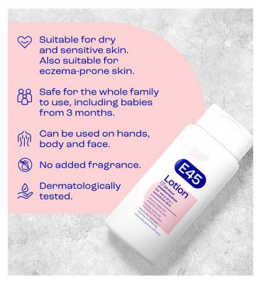 E45 Moisturiser Body Lotion for Dry, Sensitive & Eczema Prone Skin - 200ml