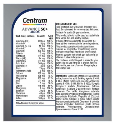Centrum Advance 50+ Multivitamins & Minerals, 60 Tablets