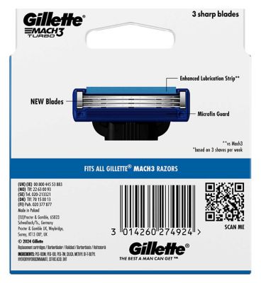 Gillette Mach3 Turbo Men’s Razor Blade Refills, 8 Pack