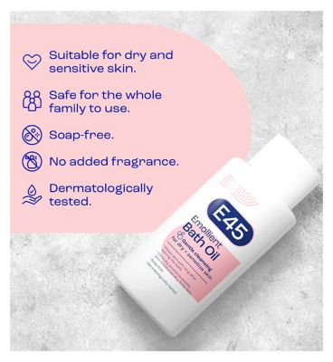 E45 Emollient Bath Oil to Moisturise Dry Skin and Gently Cleanse - 500ml