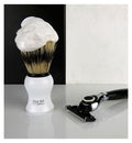 men-ü White Barbier62e Pure Bristle Shaving Brush with stand & free 15ml shave crème buddy