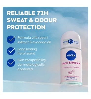 NIVEA Anti-Perspirant Deodorant Roll-On, Pearl & Beauty, 72 Hours 50ml