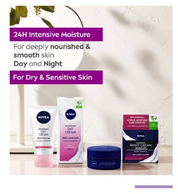 NIVEA 24H Moisture Nourishing Day Cream for Dry & Sensitive Skin SPF15 50ml
